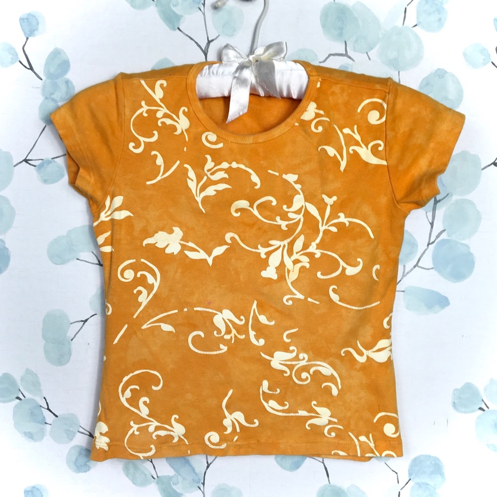 Verde Kids Orange Tie Dye Tee Shirt Cream Floral Design Short Sleeve Top Tshirt